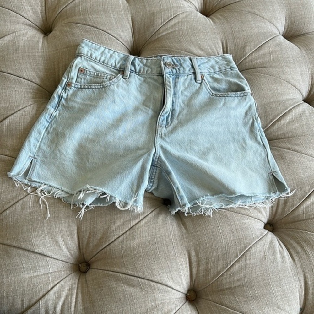 Garage Blue Jean Shorts with Distressed Raw Hem